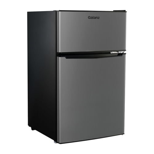 Galanz 3.1 Cu ft Two Door Mini Fridge with Freezer, Stainless, Estar, New