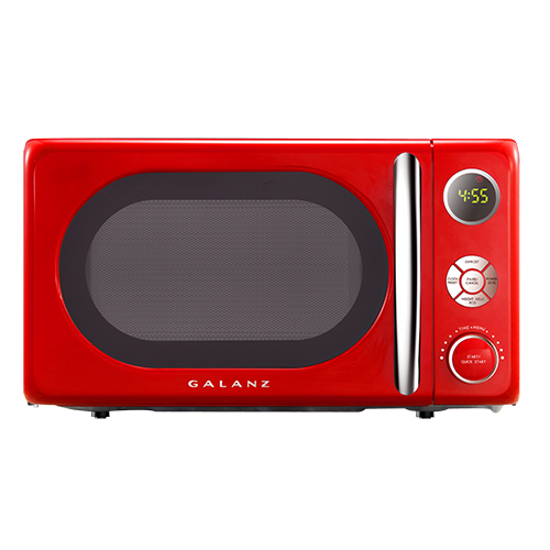 This is a 0.7 cubic foot Retro Collection microwave oven. The color is red