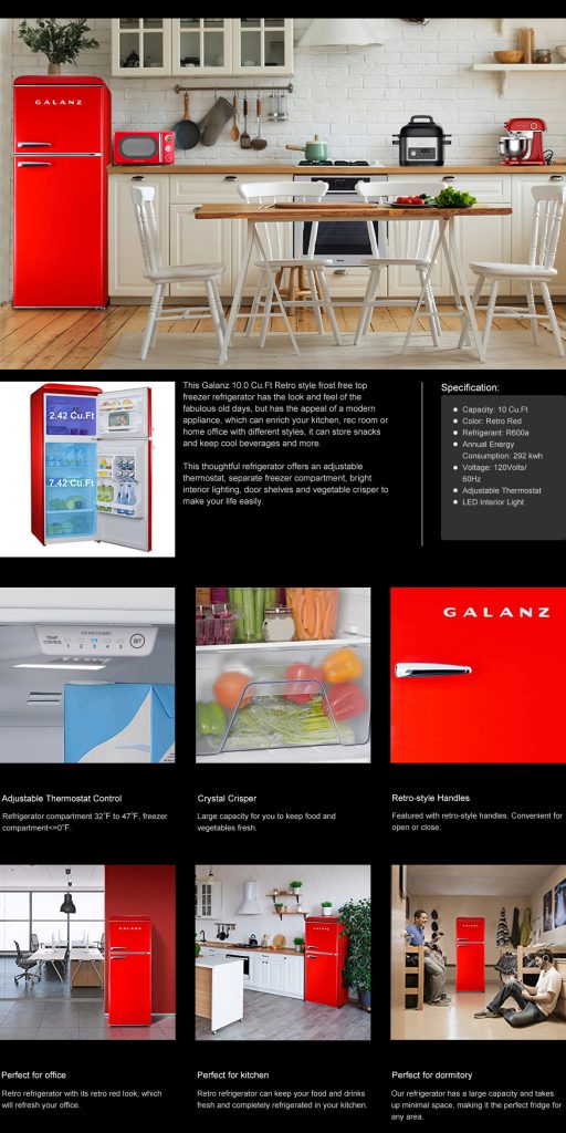 10 Cu Ft Retro Top Mount Refrigerator Galanz Thoughtful Engineering