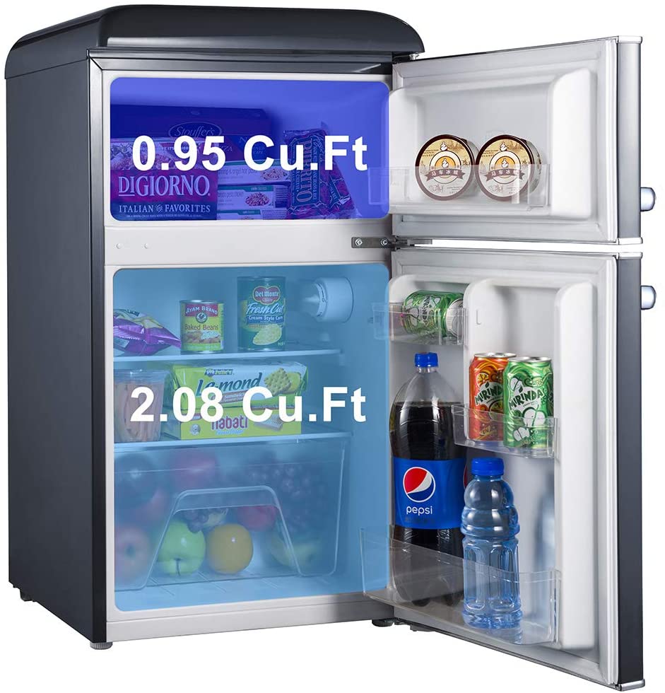 New Blue 3.2 Cu. Ft. Retro Mini Fridge Compact Refrigerators Dorm Office  Freezer