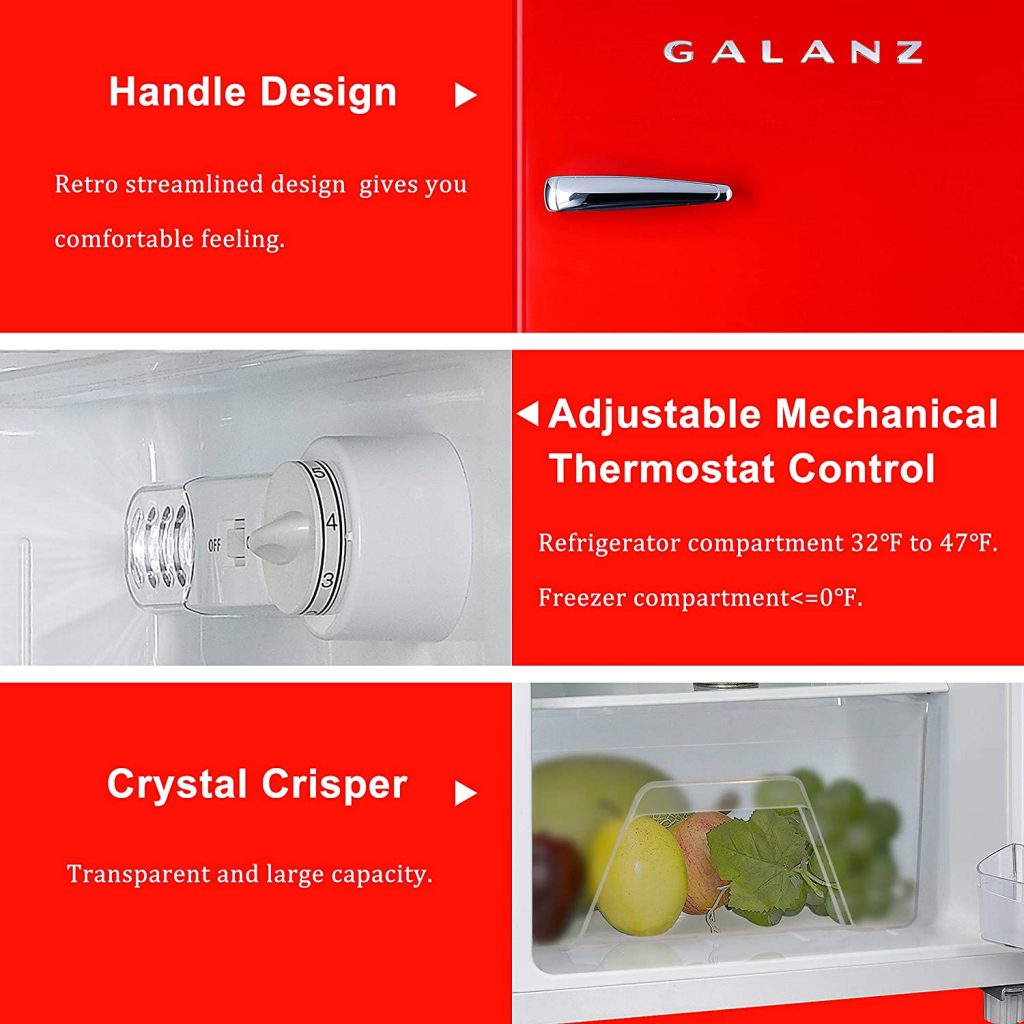 Galanz GLR46TBKER Retro Compact Refrigerator with Freezer Mini