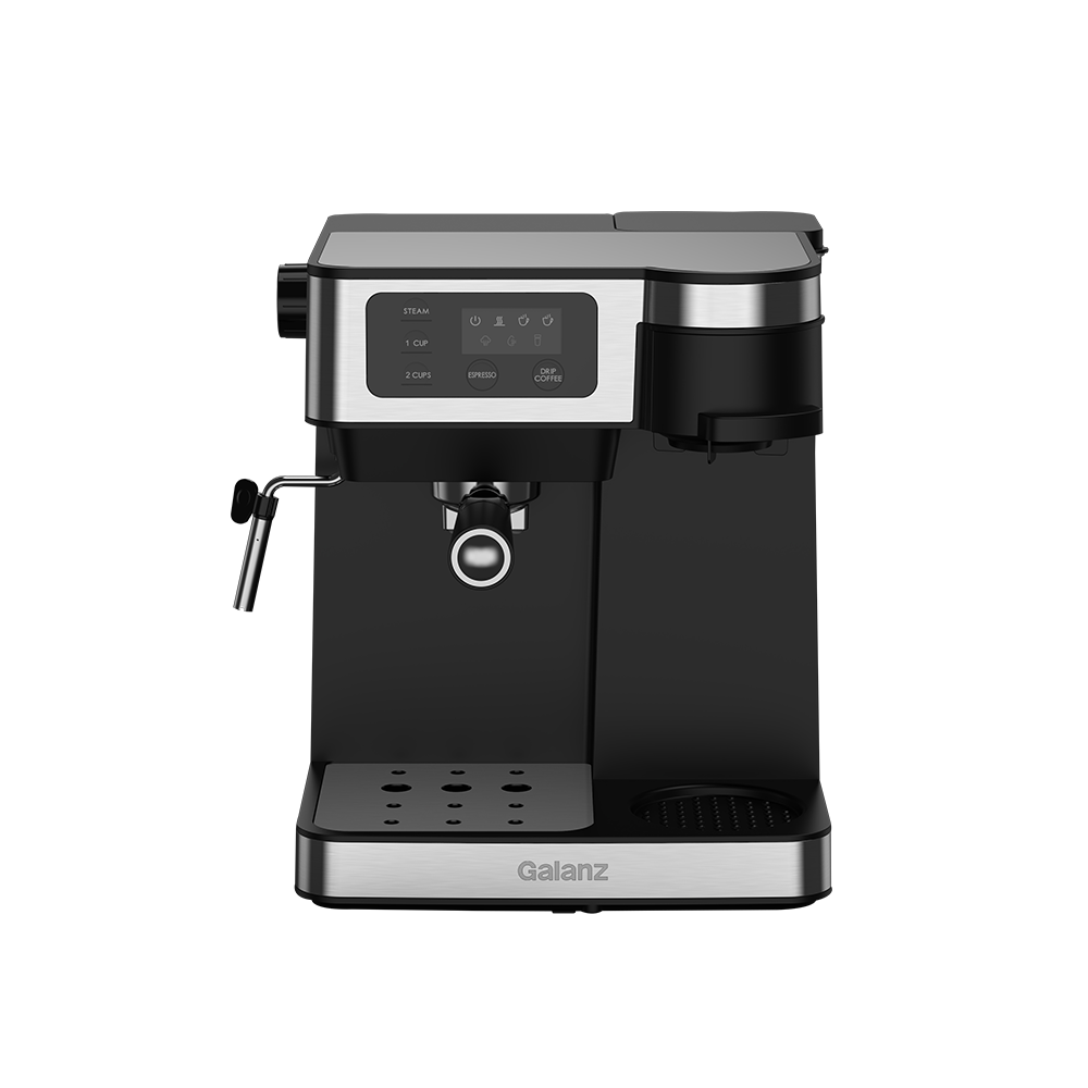 Galanz 2-in-1 Pump Espresso Machine & Single Serve Coffee Maker with Milk Frother, Latte, Cappuccino Machine, 1.2L Removable Water Tank, LED Display