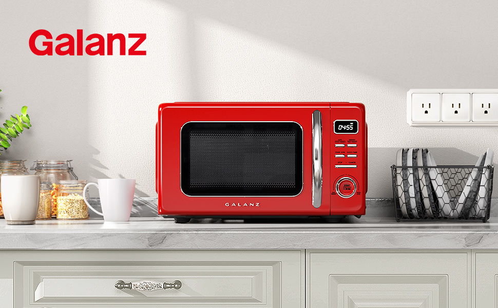 Galanz GLCMKZ07RDR07 Retro Countertop Microwave Oven with Auto Cook &  Reheat