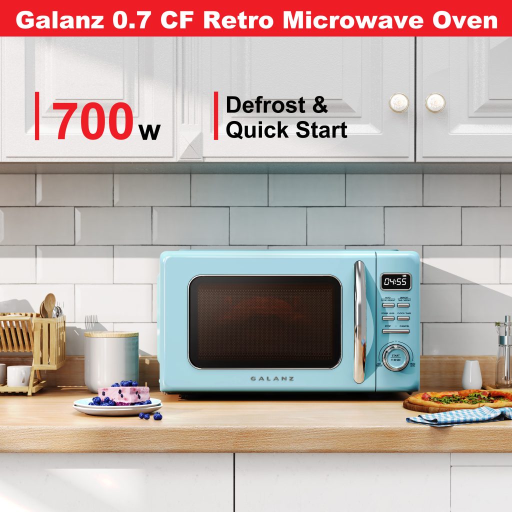 0.7Cu.ft Retro Countertop Microwave Oven, 700W with 5 Microwave Power,  Glass Turntable & Viewing Window