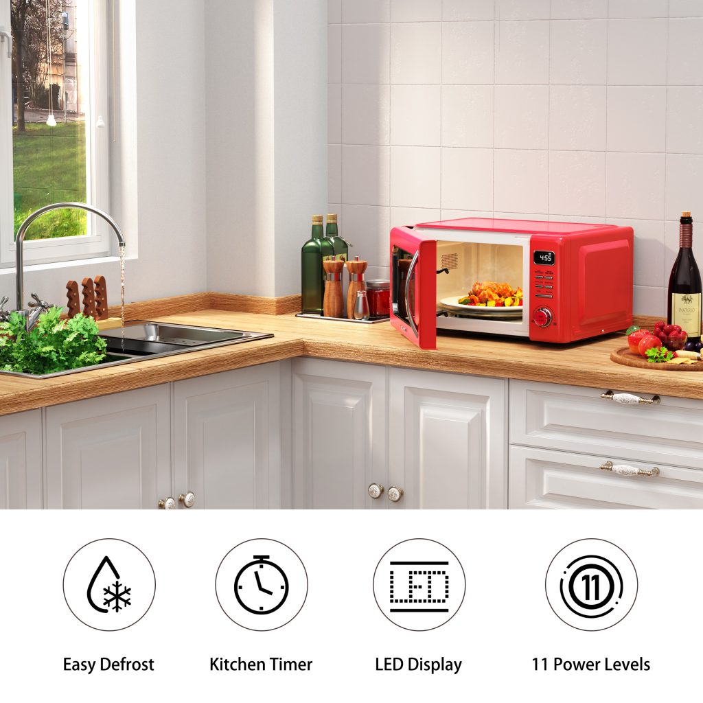  Galanz GLR33MRDR10 Retro Compact Refrigerator, 3.3 Cu Ft, Red &  GLCMKZ11RDR10 Retro Countertop Microwave Oven with Auto Cook & Reheat,  Defrost, Quick Start Functions, 1.1 cu ft, Red : Appliances