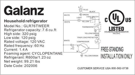 Recalled Galanz Retro Refrigerator – Model GLR76TWEER